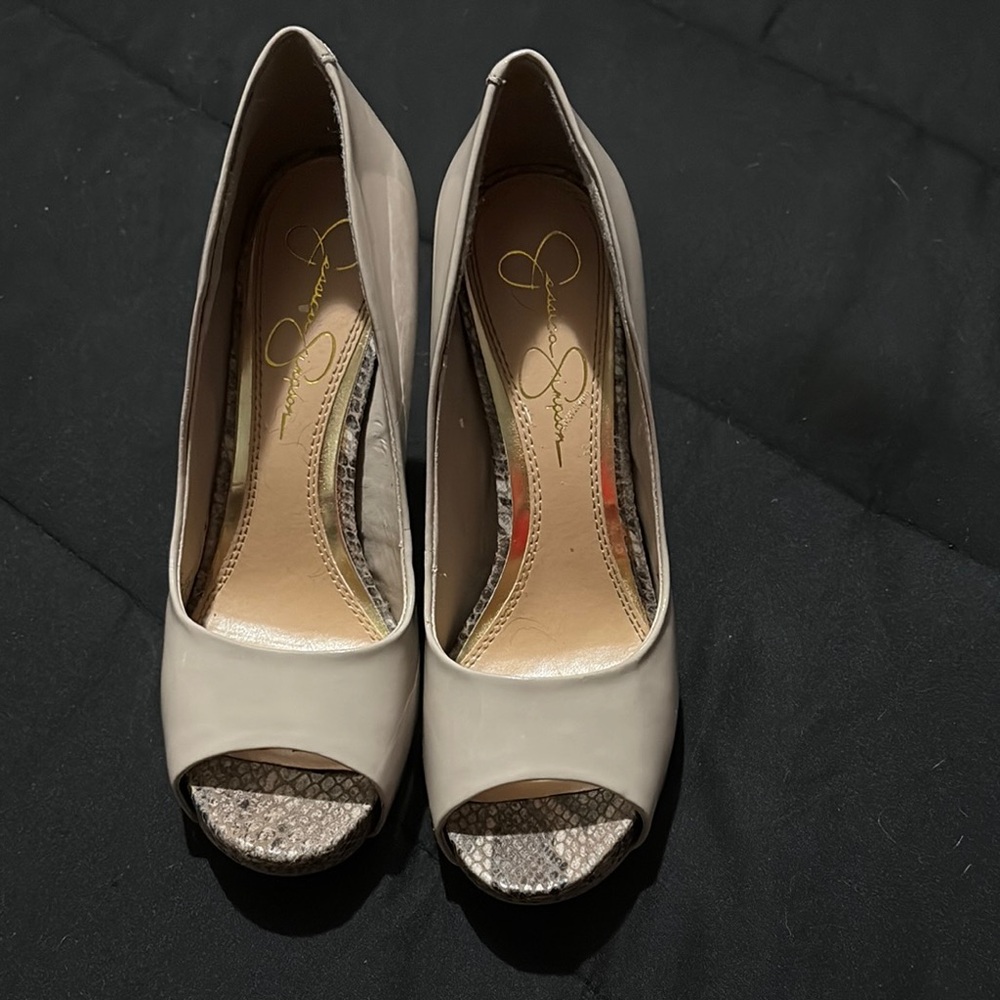 Jessica Simpson Elegant Cream Peep-Toe Heels